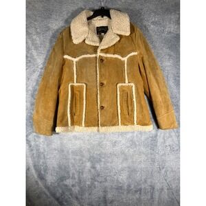 Sears The Leather Shop Vintage Suede Sherpa Rancher Jacket Tan Cowhide Mens 44
